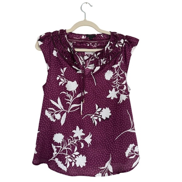 Ann Taylor Tops - Ann Taylor Floral Cap Sleeve Blouse Size Medium Plum